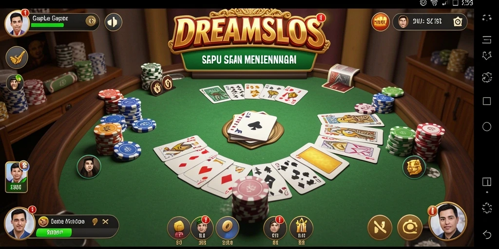 Screenshot DREAMSLOTS menampilkan gameplay Gaple yang seru dan interaktif.