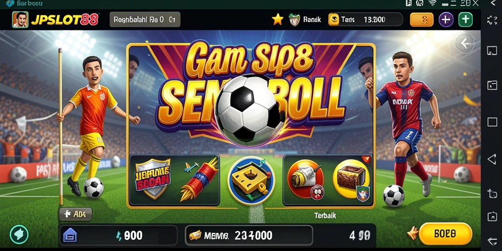 Screenshot utama JPSLOT88 menampilkan gameplay slot bertema sepak bola yang seru.