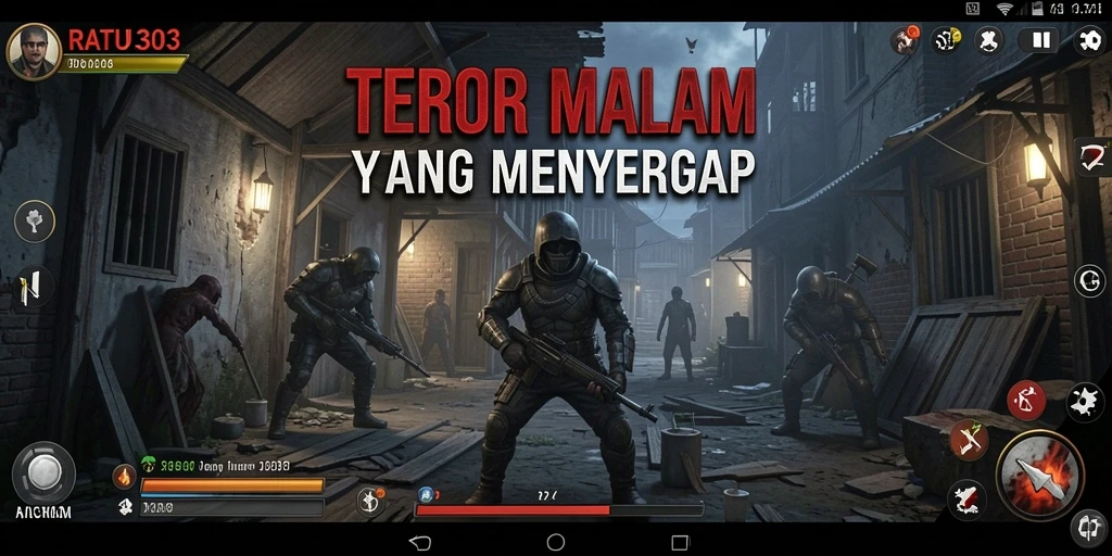 Tangkapan layar gameplay yang menampilkan suasana menyeramkan RATU303.