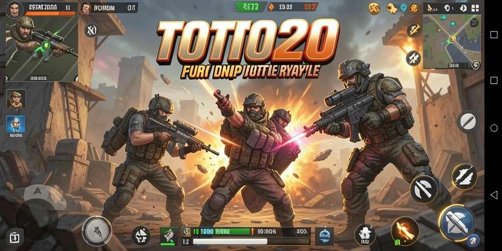Screenshot gameplay TOTO20 menampilkan aksi intens dalam pertempuran Battle Royale.